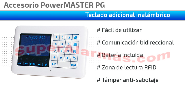 Teclado adicional inalámbrico para sistemas de alarma PowerMASTER