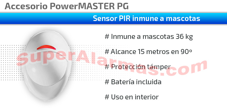 Sensor PIR para interior compatible alarmas PowerMASTER Next KP989 PG2