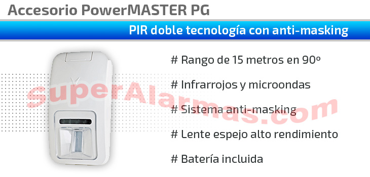 Sensor PIR con doble tecnología microondas e infrarrojos Tower32 PowerMASTER