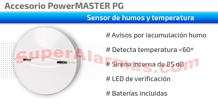 Sensor de humos y temperatura compatible con la alarma PoweMaster SMD-427