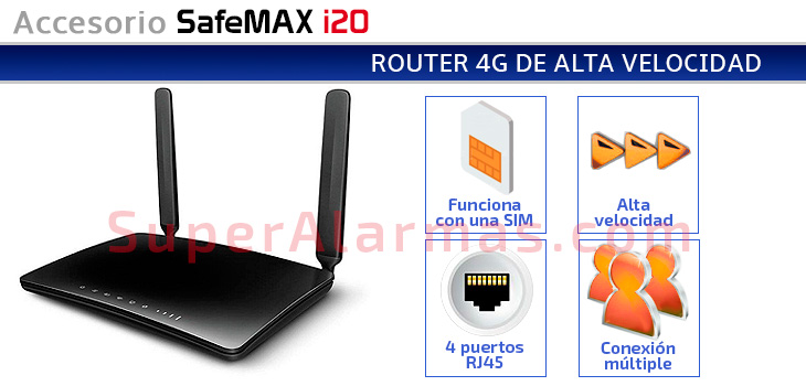 Router 4G Wifi para conectar su alarma y camara de vigilancia a Internet.
