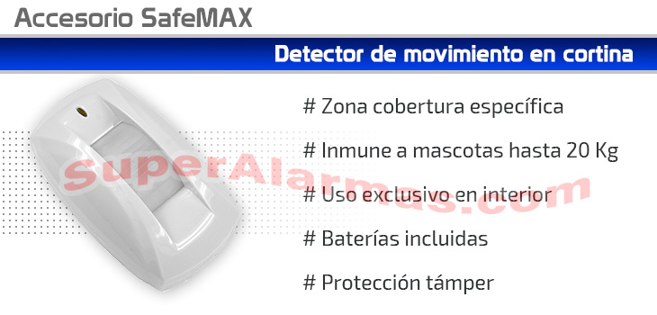 Sensor PIR en cortina de interior para alarmas SafeMax 