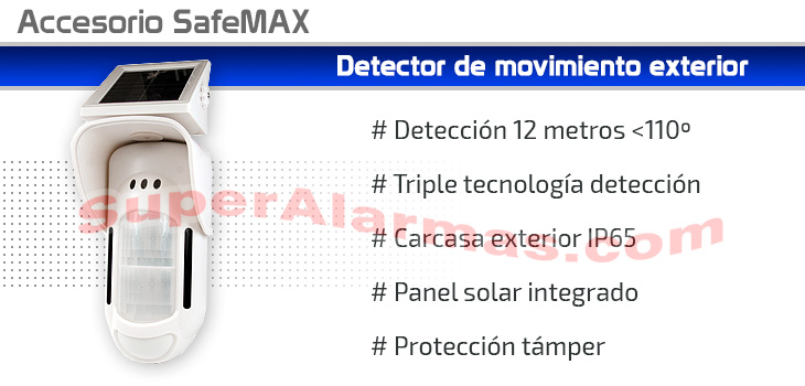 Detector de movimiento exterior con panel solar para alimentación