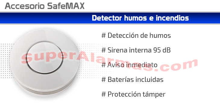 Sensor de humo e incendios inalámbrico con sirena interna.