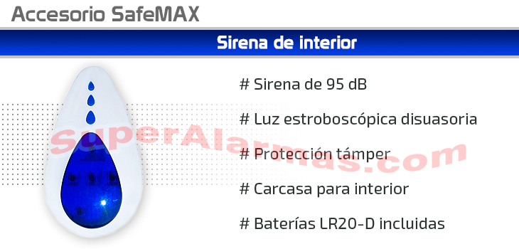 Sirena de interior con potente luz azul y batería de respaldo.