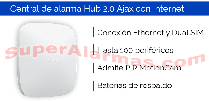 Central de alarma Ajax Hub2 con ethernet y doble tarjeta SIM