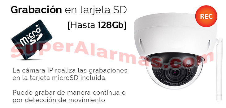 Cámara IP domo Wifi con grabación en tarjeta microSD interna. 