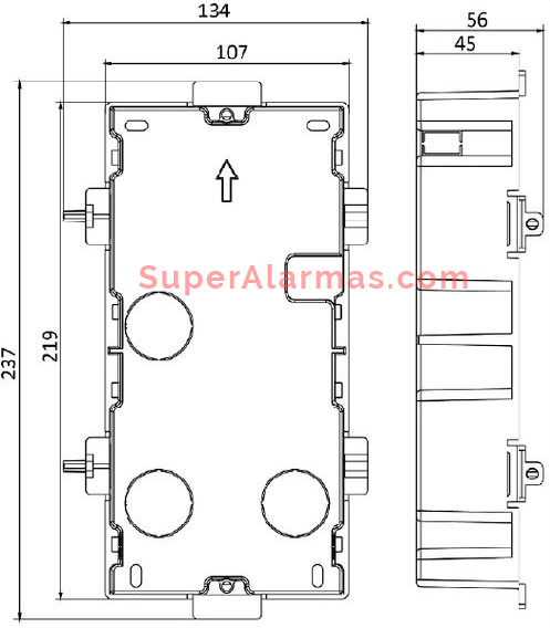 Dimensiones del soporte doble para empotrar dos módulos  compatible con el videoportero IP Hikvision 