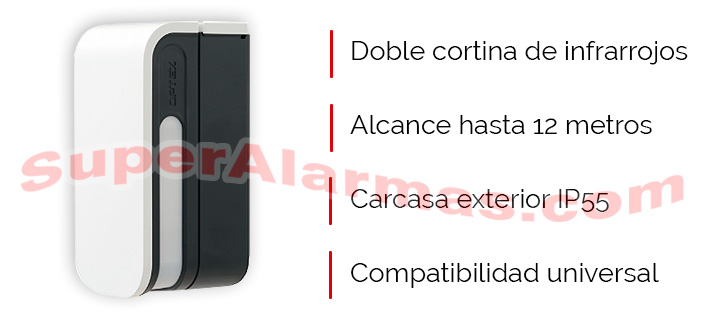 Detector PIR doble en cortina para exterior OPTEX