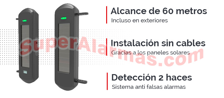 Barreras de infrarrojos con panel solar integrado para funcionamiento inalámbrico