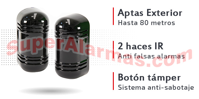 Barreras de infrarrojos de exterior con distancia máxima 80 metros.