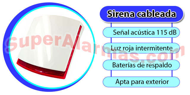 Sirena de exterior cableada con luz estroboscópica