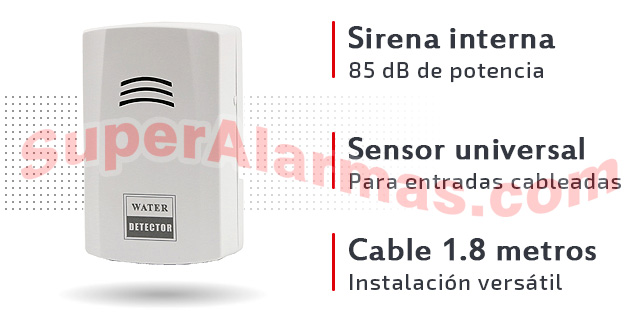 Sensor de inundación cableado con sirena interna