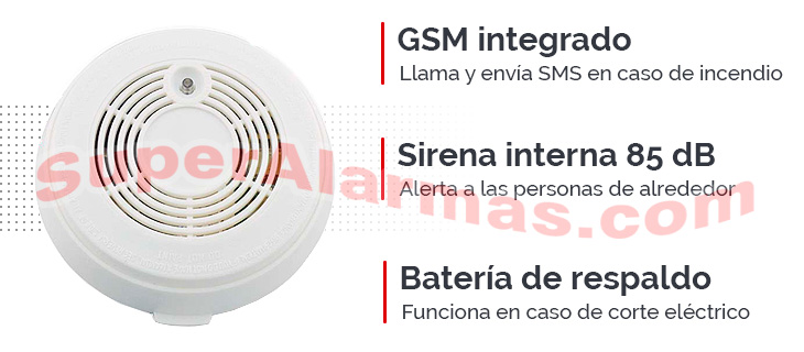 Sensor de humos autónomo con GSM integrado y batería de respaldo