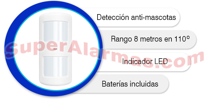 Detector de movimiento interior inmune a mascotas alarmas Chuango Pir-910