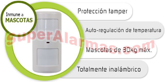 Sensor volumétrico inmune a mascotas