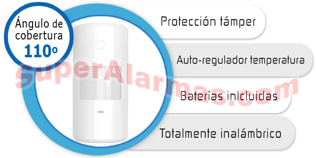 Diseñado para una fácil instalación y abarca una amplia zona de 8 metros y 110 grados de apertura.