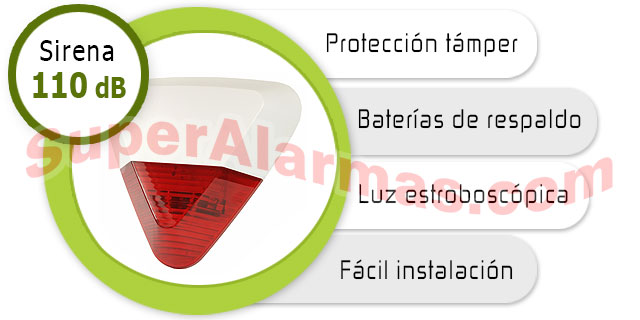 Sirena para exterior disuasoria con luz estroboscópica que sirve como potente voz de aviso de que la alarma ha saltado