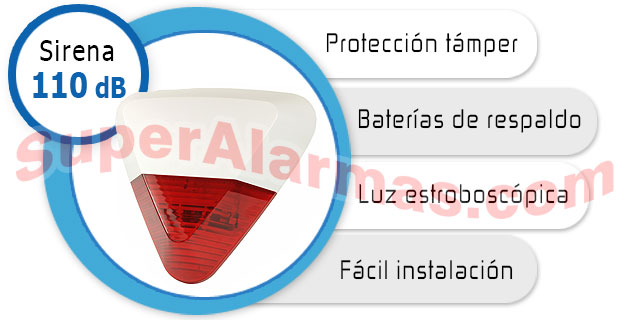 La sirena de exterior para alarma Aurora Touch
le permite colocar una potente voz de alarma en la fachada de su casa o negocio