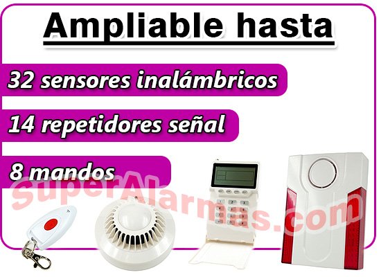 Alarma híbrida personalizable y ampliable en sensores y mandos.
