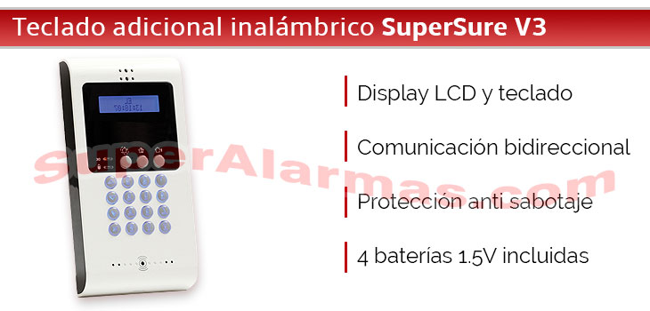 Teclado adicional con menú en display para alarma SuperSure.