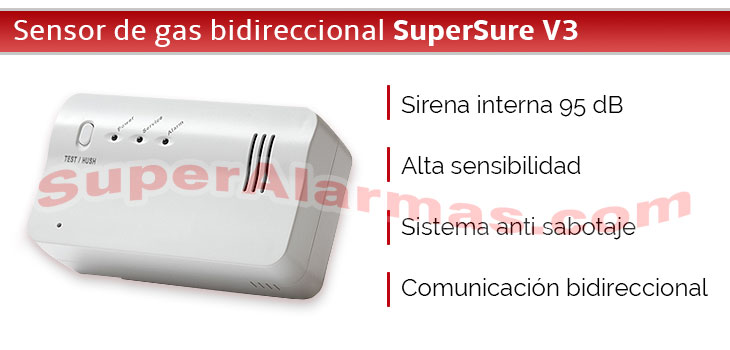 Detector de escapes y fugas de gas alarma SuperSure