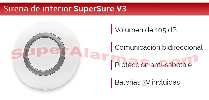 Sirena de interior de alta potencia alarma SuperSure.