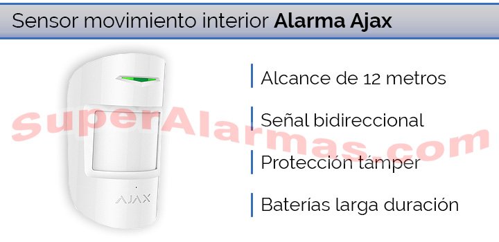 Sensor PIR de interior compatible con alarma AJAX inalámbricos.