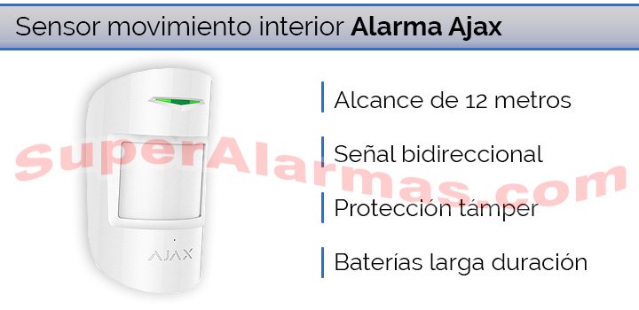 Detector PIR para interior compatible alarma AJAX