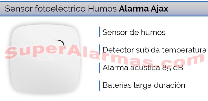 Detector de humos e incendios compatible con la alarma Ajax. 