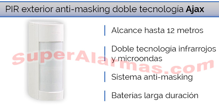 Sensor PIR exterior con anti-masking, doble tecnología infrarrojos y microondas compatible con la alarma Ajax.