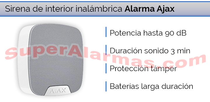 Sirena de interior para alarma Ajax con 90 dB y támper anti sabotaje