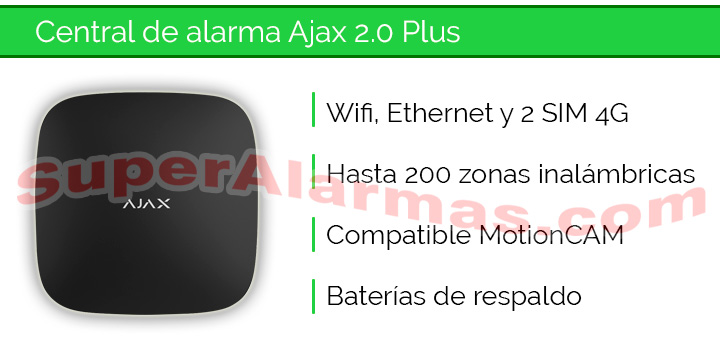 Ajax Hub 2.0 Plus con Wifi, Ethernet, dual SIM 4G y compatible con motion cam Ajax