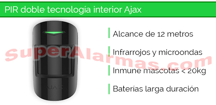 Detector de movimiento para interior Ajax con doble tecnología infrarrojos y microondas. 