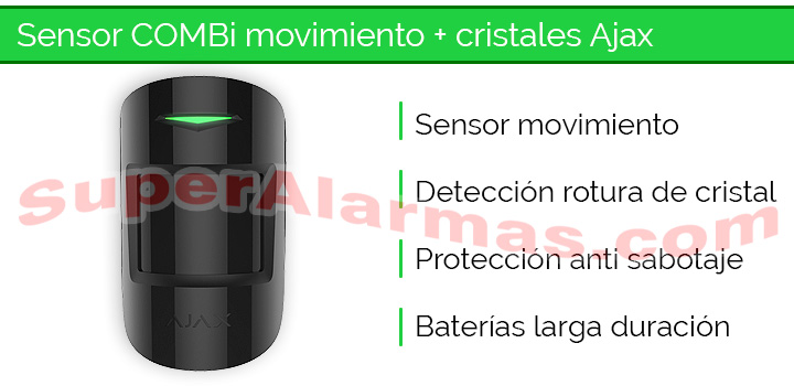 Detector que combina sensor de movimiento y sensor rotura cristales para alarmas Ajax