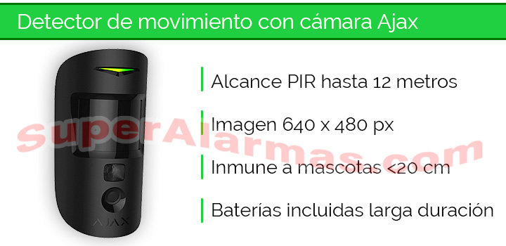 Detector de movimiento con cámara integrada para alarmas Ajax