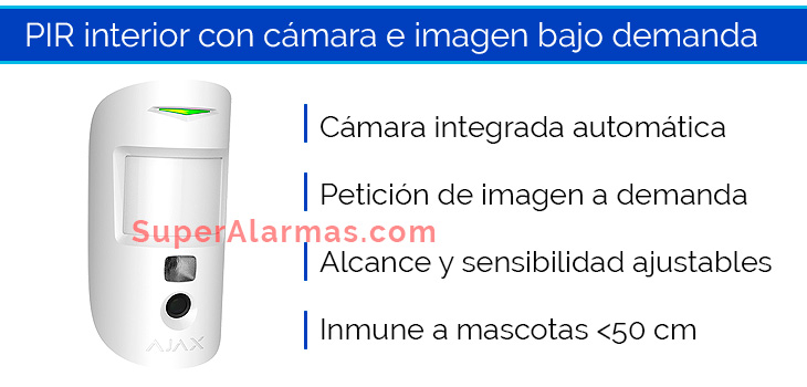 Pir de interior alarma Ajax con cámara e imagen bajo demanda.