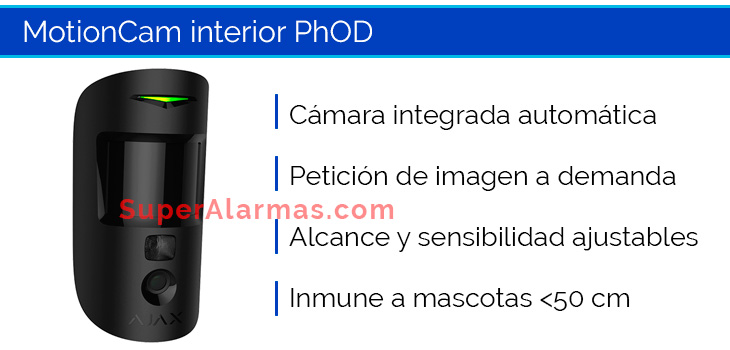 Pir de interior alarma Ajax con cámara e imagen bajo demanda.