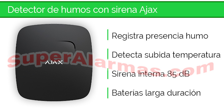 Detector de humos y subidas de temperatura para alarmas Ajax