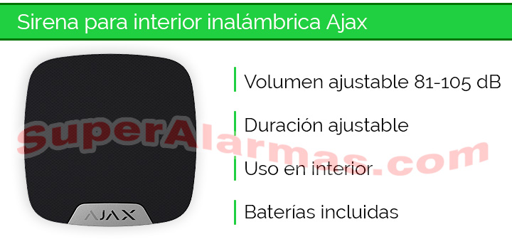 Sirena de interior 105 dB para los sistemas de alarma Ajax