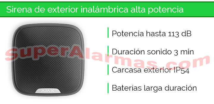 Sirena de exterior inalámbrica para alarma Ajax