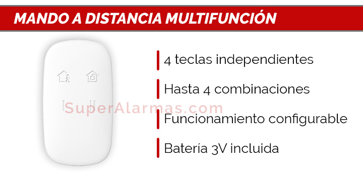 Mando a distancia para alarma Hikvision AX-Pro con 4 botones y diseño ultra plano.