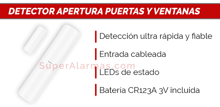 Detector de apertura para puertas o ventanas incluido en el kit video-supervisado.