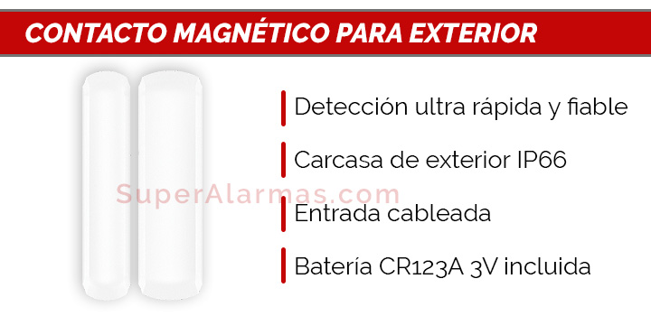 Sensor magnético para puertas exterior IP66 compatible Hikvision AX Pro