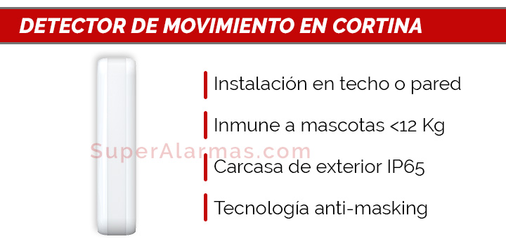 Detector de movimiento en cortina para alarmas Hikvision AX Pro apto para exterior