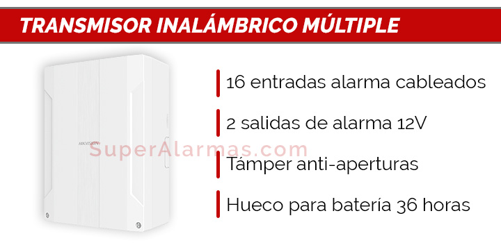 Transmisor inalámbrico múltiple para integrar sensores cableados en su sistema Hikvision AX Pro