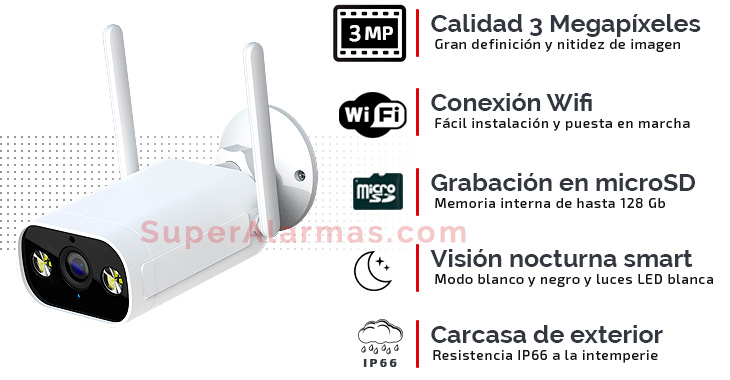 Cámara IP Wifi con detección de personas y visión nocturna inteligente