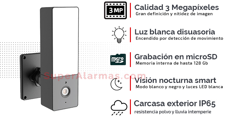 Cámara IP Wifi con luz LED y grabación en tarjeta microSD