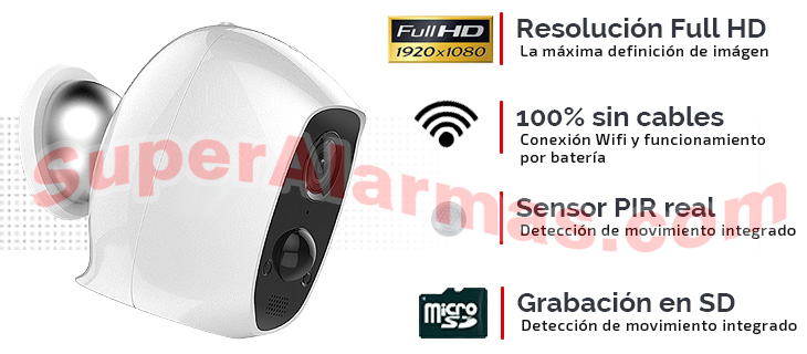 Cámara IP Wifi con batería, inalámbrica. Calidad de imagen Full HD y grabación en tarjeta microSD.