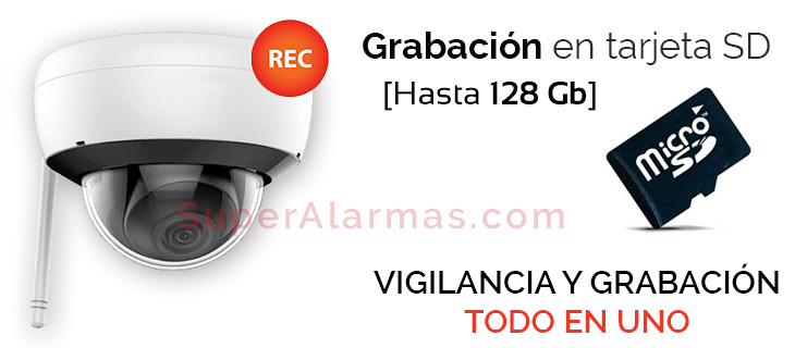Cámara domo IP Wifi con grabación en tarjeta microSD interna hasta 128 Gb